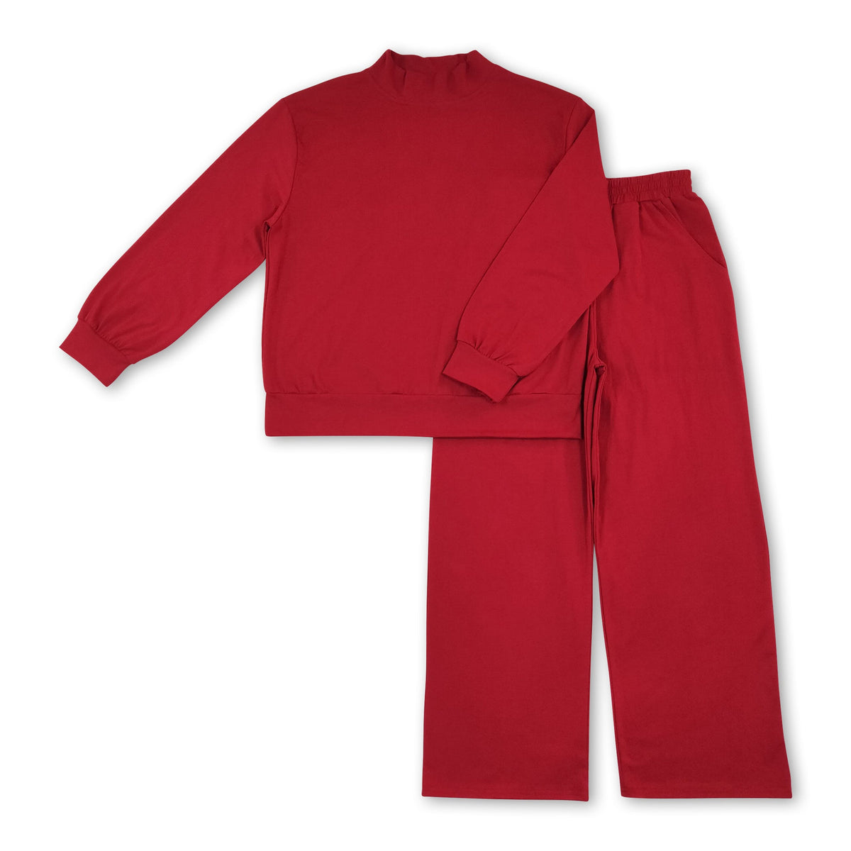 Long sleeves dark red cotton top pants adult women outfits