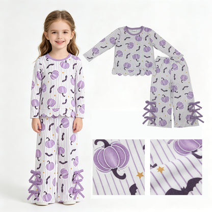 Pumpkin bat stripe top pants girls Halloween outfits