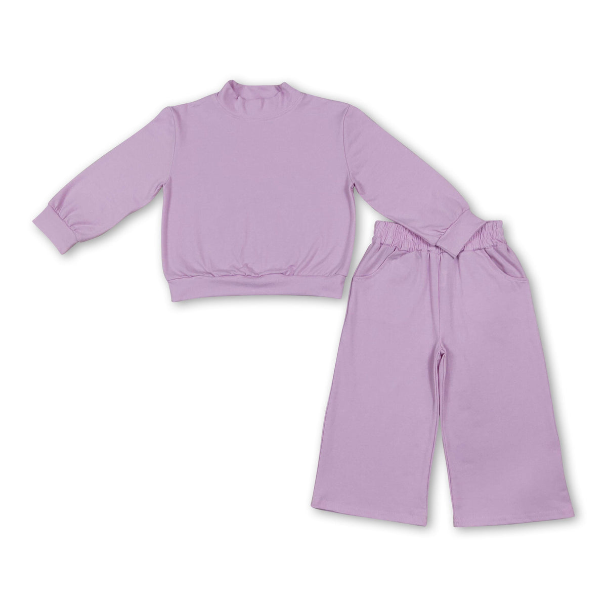 Long sleeves lavender cotton top pants kids girls outfits