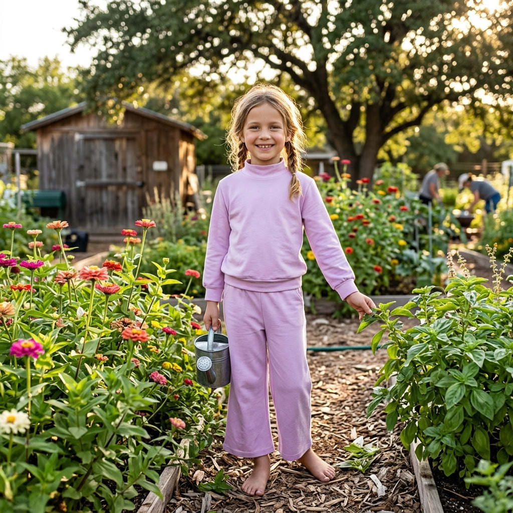 Long sleeves lavender cotton top pants kids girls outfits