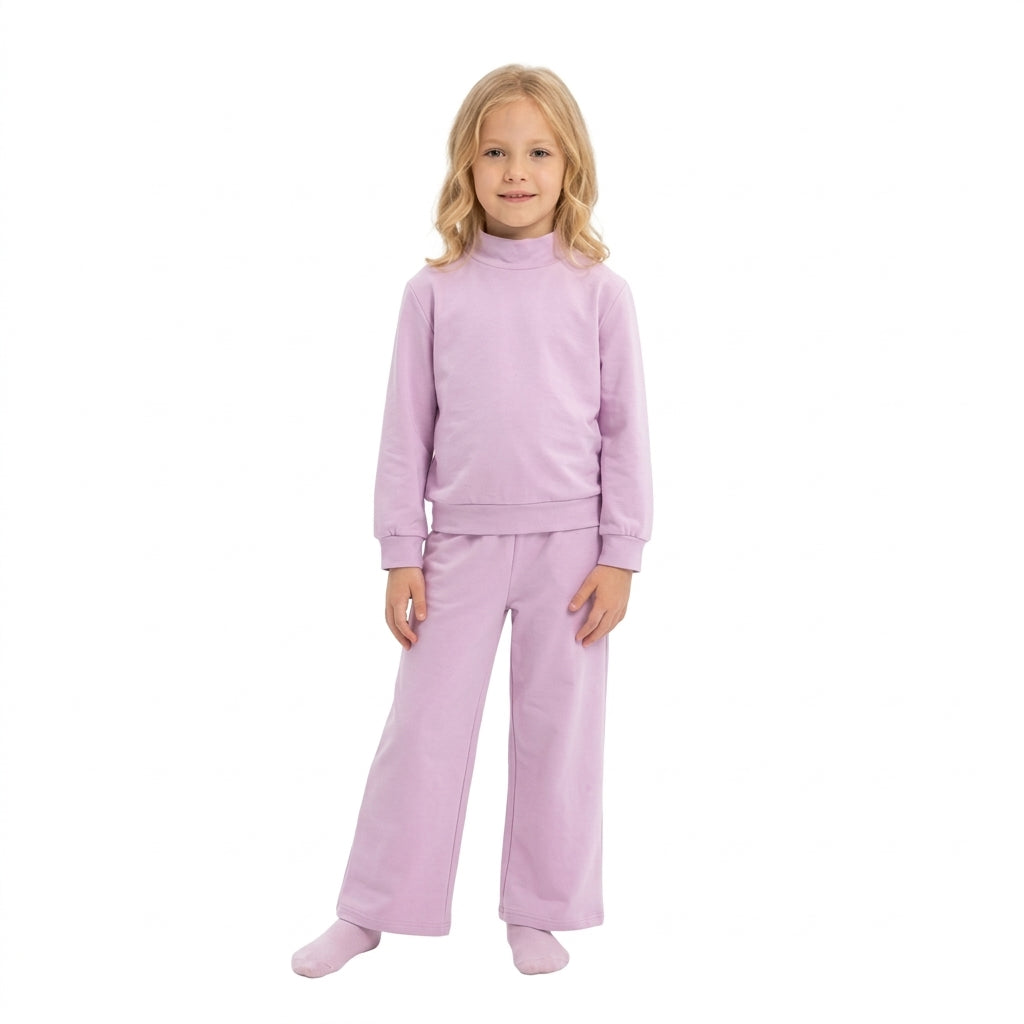 Long sleeves lavender cotton top pants kids girls outfits