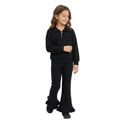 Black pocket pullover ruffle pants girls sweatshirt outfits
