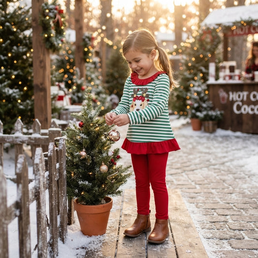 Dog Christmas lighting embroidery stripe girls Christmas set
