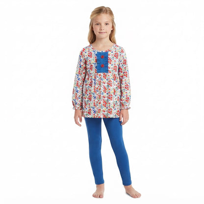 Blue red floral tunic leggings kids girls outfits