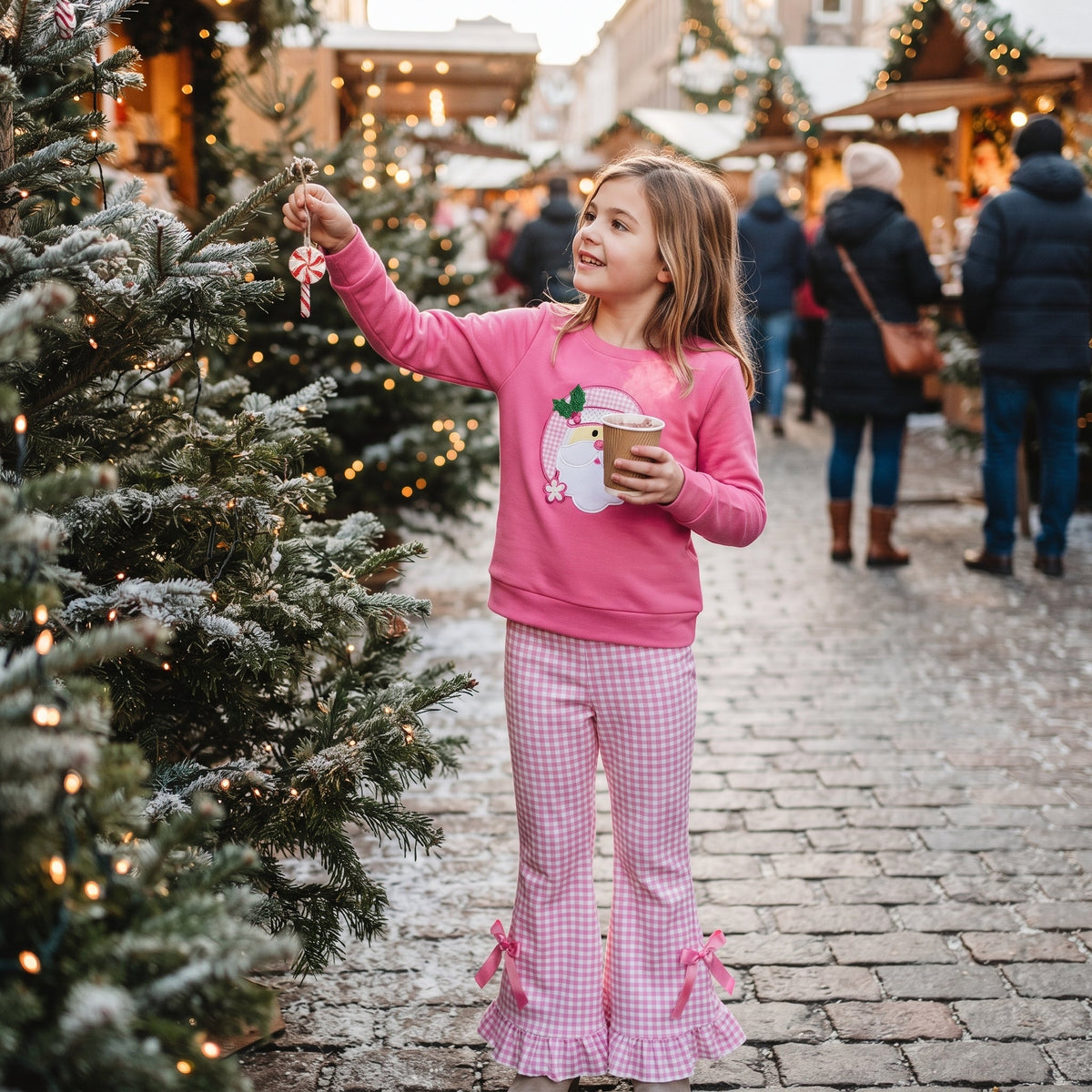 Santa embroidery top ruffle pants girls Christmas outfit