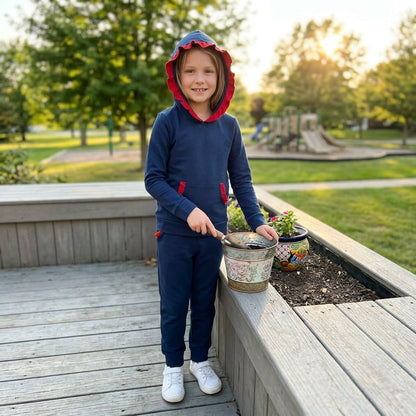 Red ruffle navy hoodie pants kids girls outfits