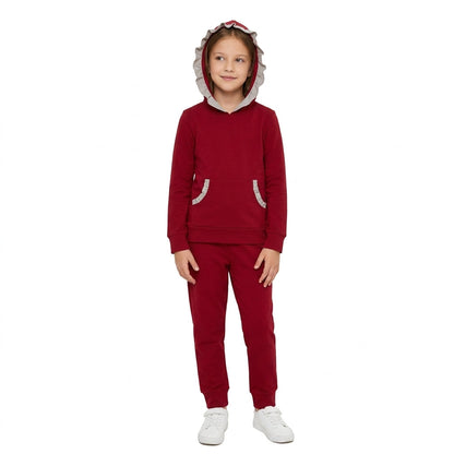 Grey ruffle dark red hoodie pants kids girls outfits