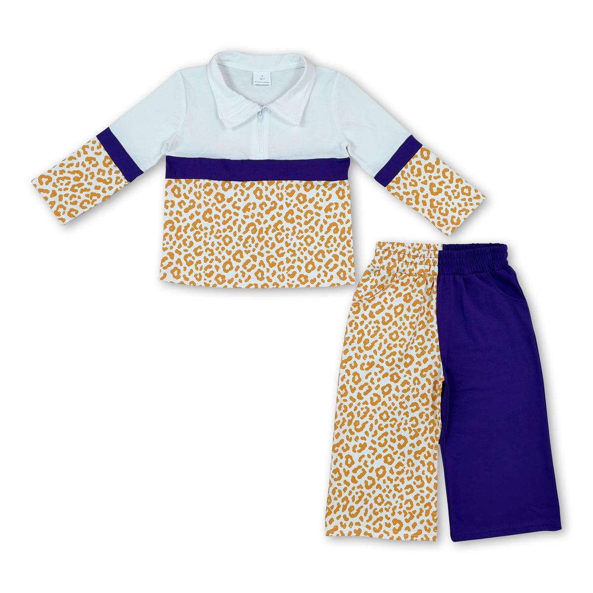 Yellow leopard purple pullover pants girls team outfits