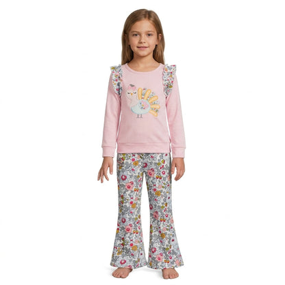 Turkey embroidery floral girls Thanksgiving day outfits
