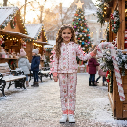 Gingerbread bow hoodie pants girls Christmas outfits
