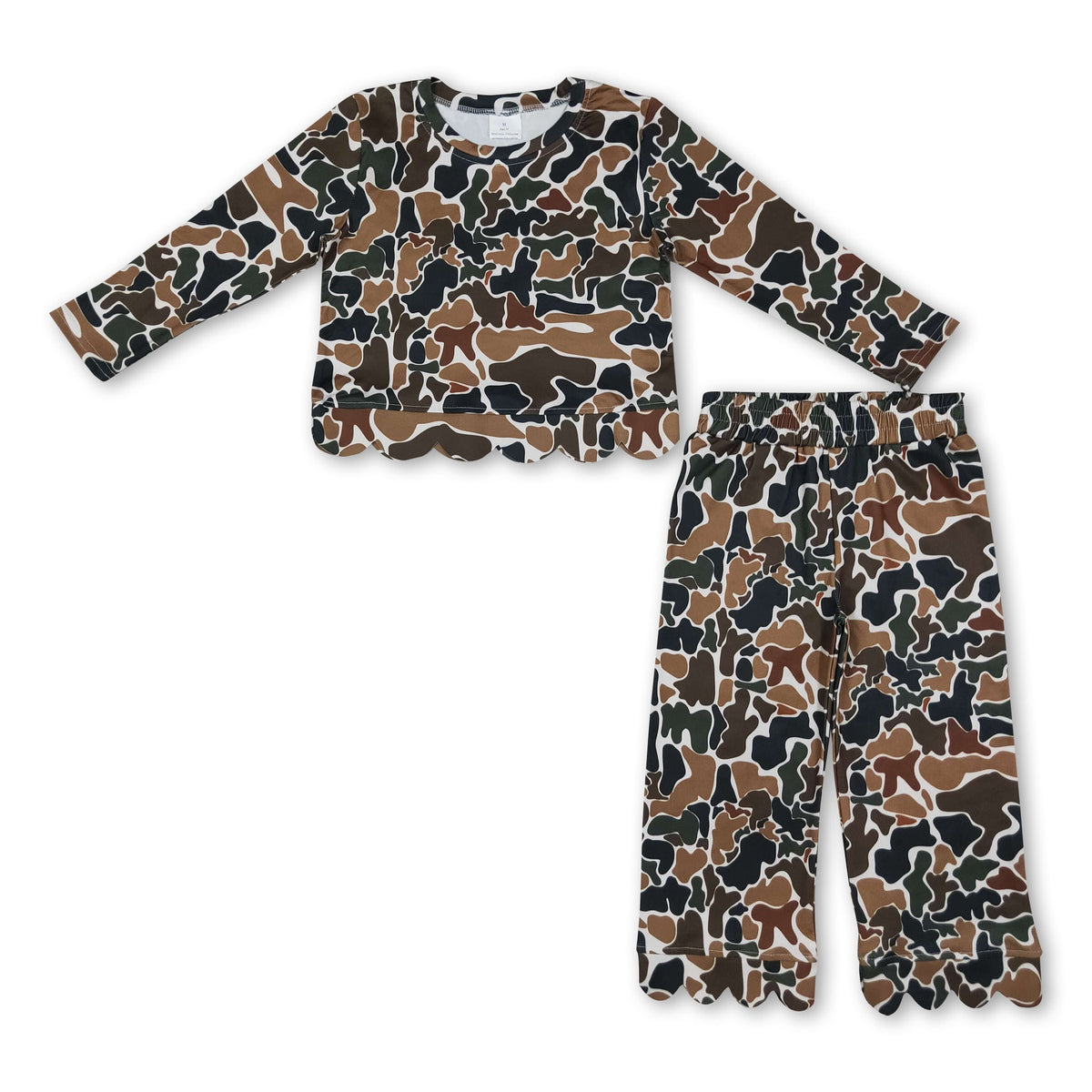 Long sleeves brown camo scallop kids girls outfits