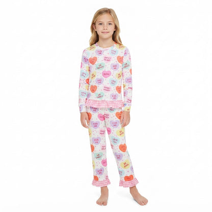 I love you heart plaid ruffle girls Valentine's clothes