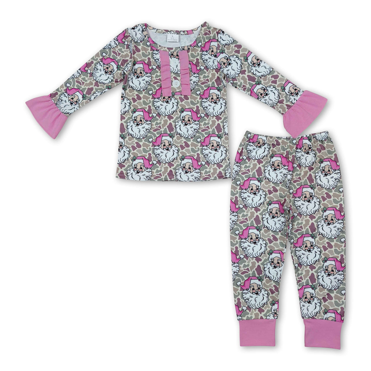 Long sleeves pink santa camo kids girls Christmas outfits