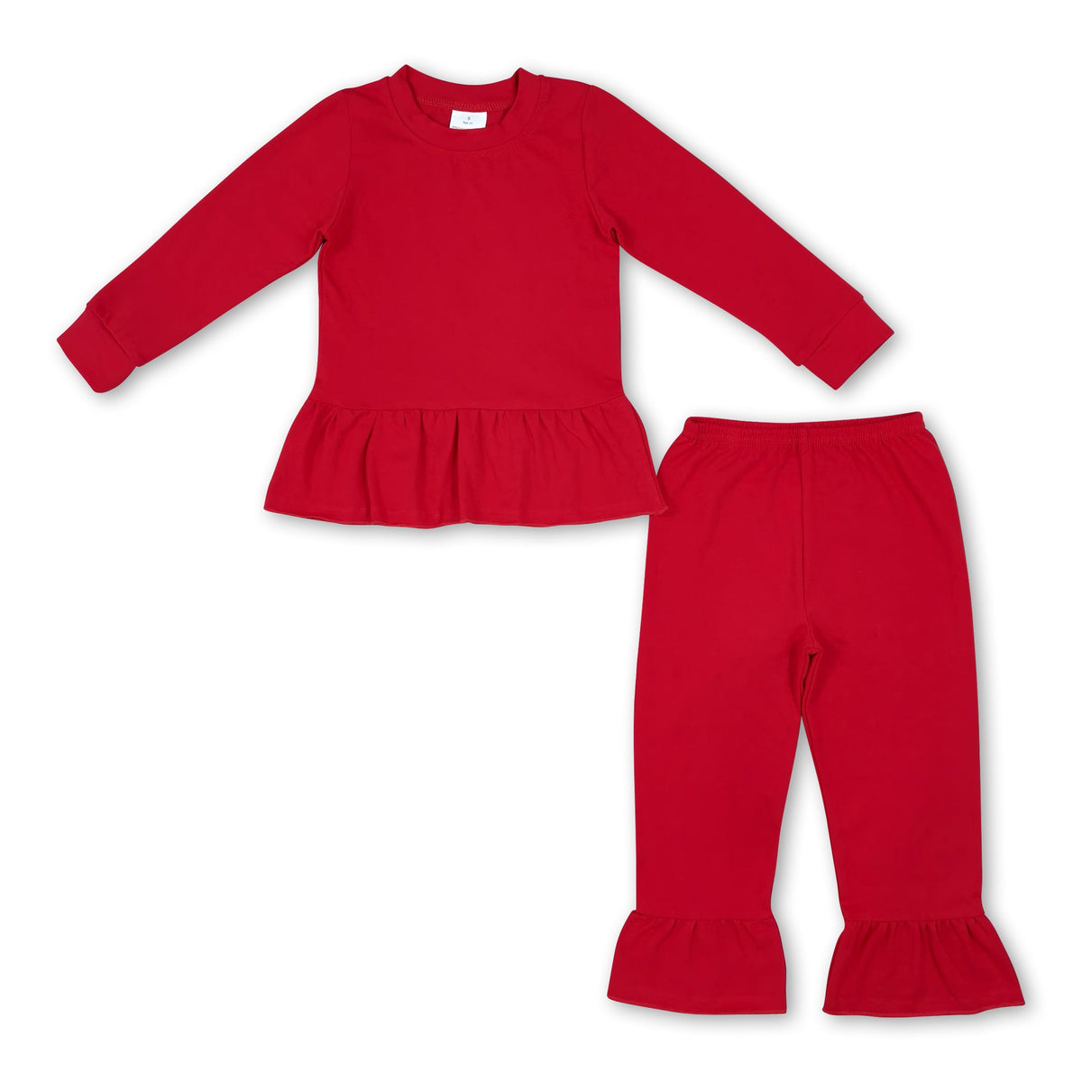 Long sleeves red peplum top ruffle pants girls outfits