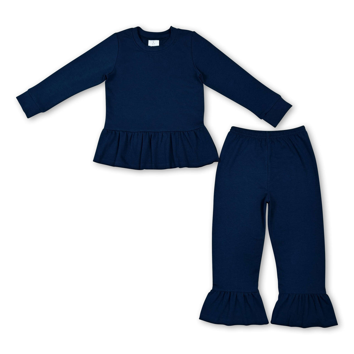 Long sleeves navy peplum top ruffle pants girls outfits