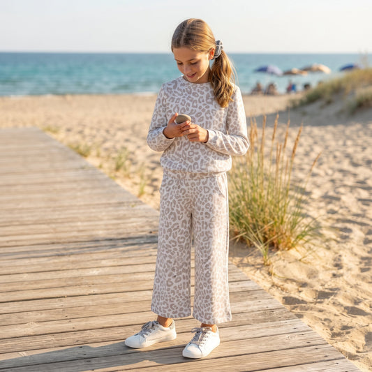 Long sleeves leopard top pocket pants girls outfits