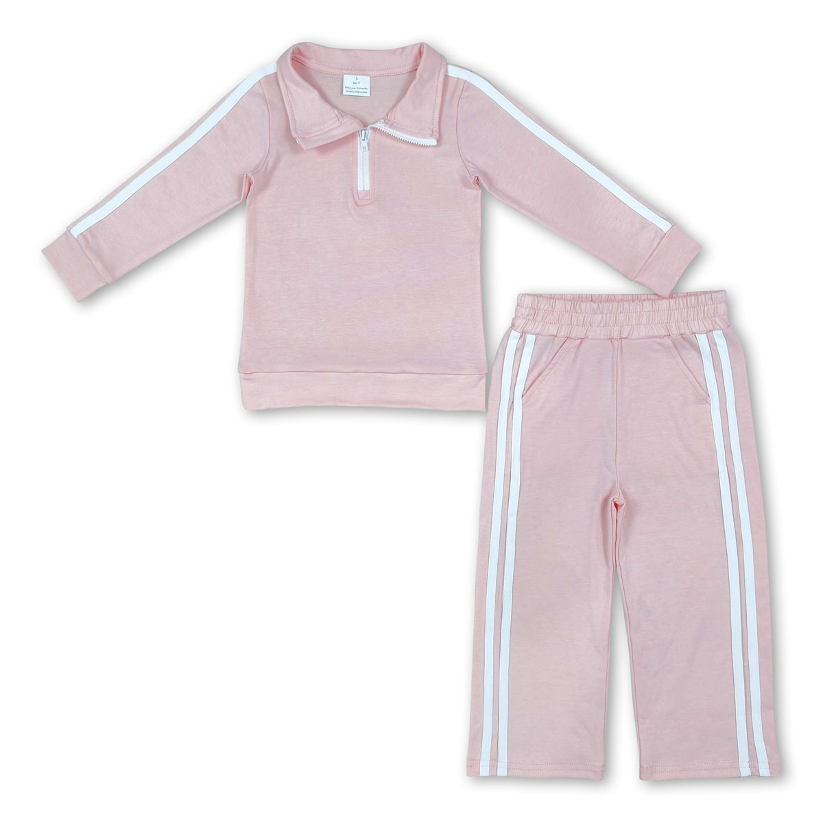 Light pink cotton zipper pullover pants girls clothing