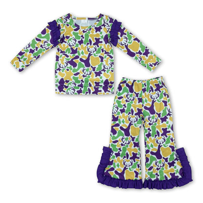 Deer camo ruffle top pants girls Mardi Gras outfits