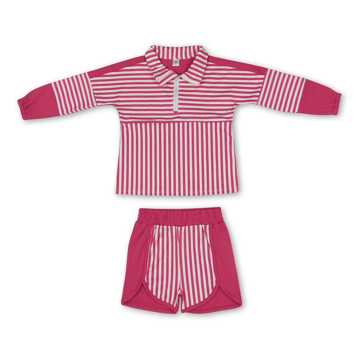 Hot pink stripe patchwork pullover shorts girls active set