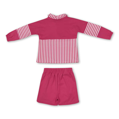 Hot pink stripe patchwork pullover shorts girls active set