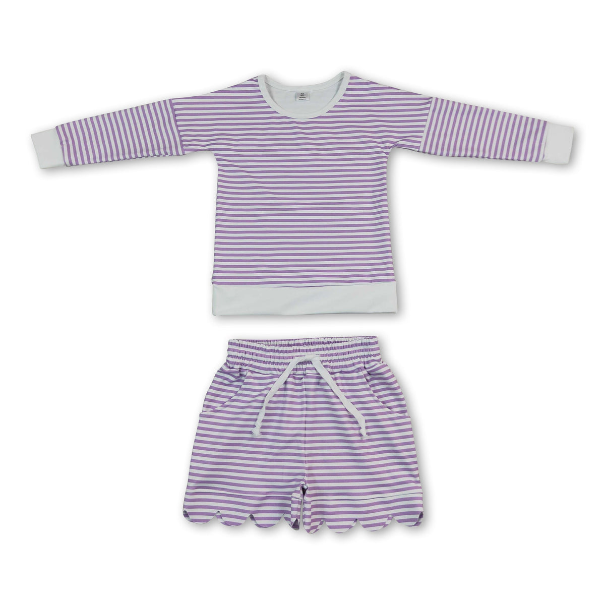 Lavender stripe top scallop shorts girls active wear set