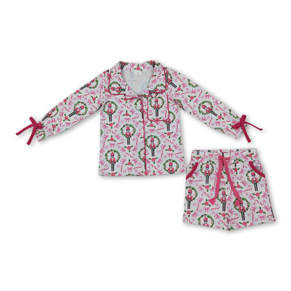 Pink bow ballet top shorts kids girls Christmas pajamas set