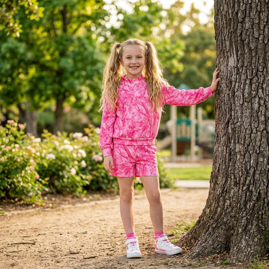 Pink camo top shorts kids girls outfits