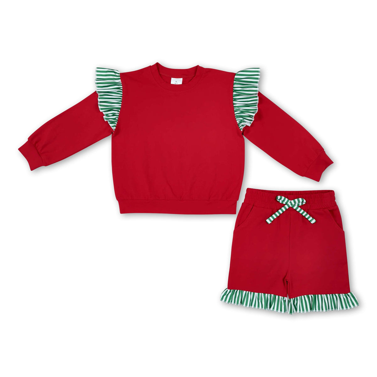 Flutter long sleeves red top shorts girls Christmas set
