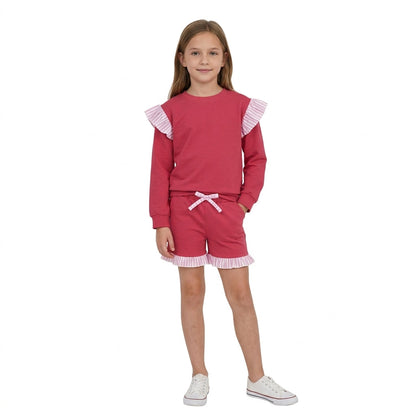 Flutter long sleeves hot pink top shorts girls outfits