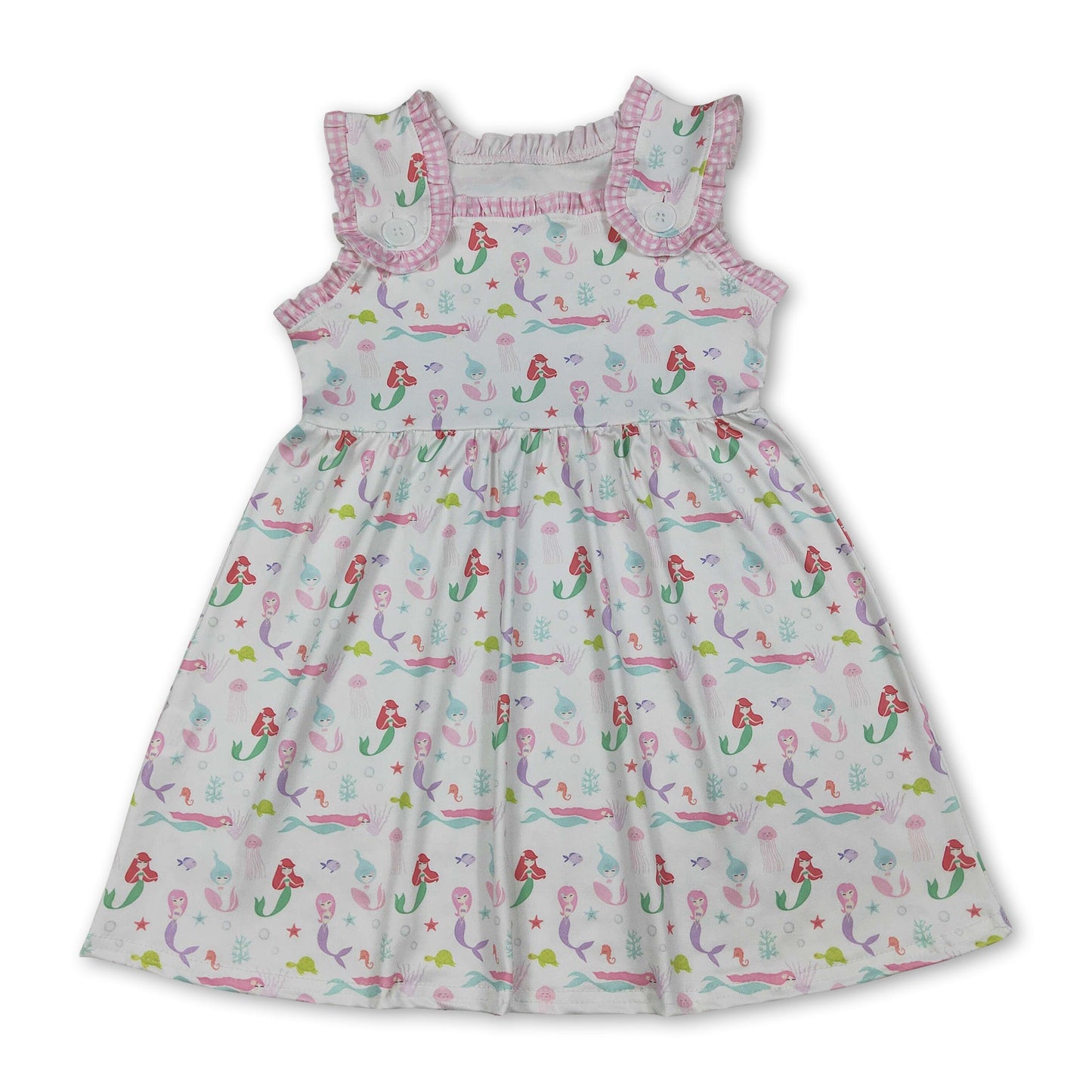Sleeveless plaid ruffle fish princess kids girls summer dress