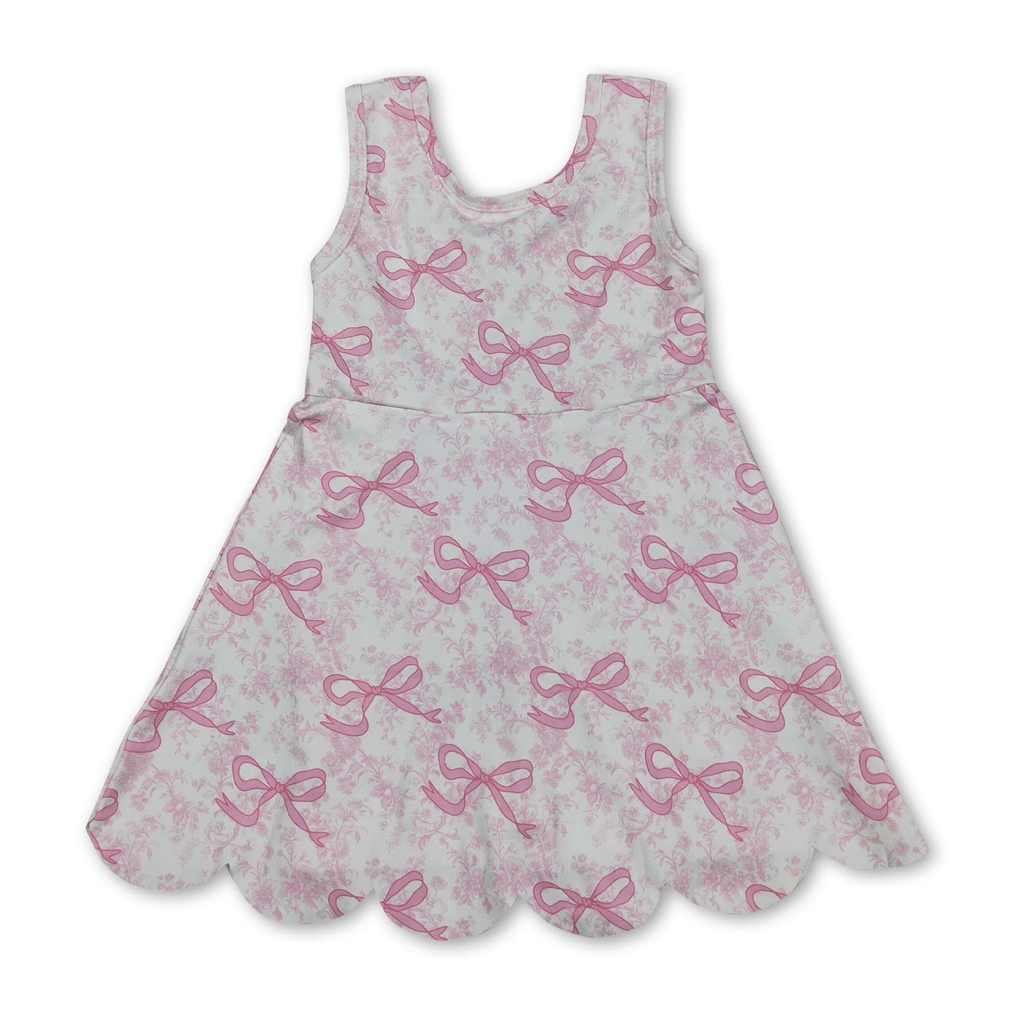 Sleeveless floral pink bow girls summer athletic dress