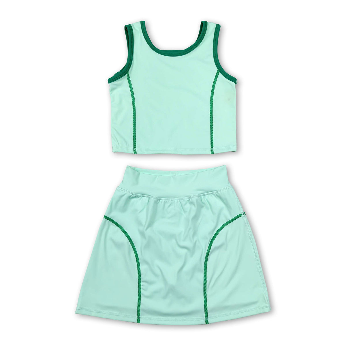 Sleeveless light green top high waist skirt girls activewear set