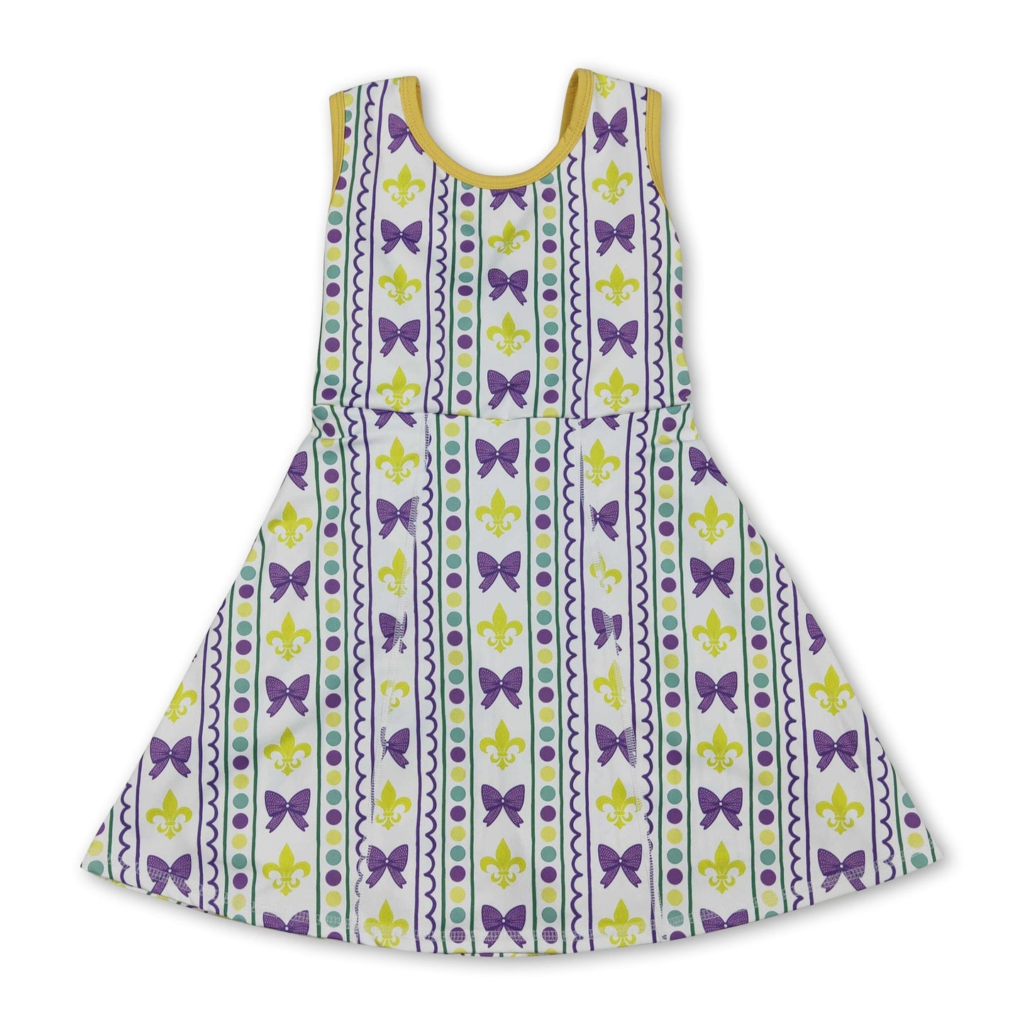 Sleeveless purple bow baby girls Mardi Gras athletic dress