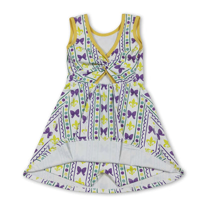 Sleeveless purple bow baby girls Mardi Gras athletic dress