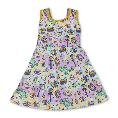 Sleeveless tie dye kids girls Mardi Gras athletic dress