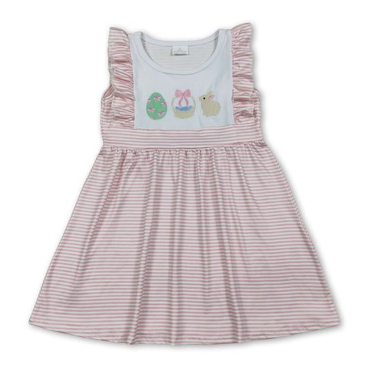 Pink stripe rabbit eggs embroidery baby girls Easter dresses