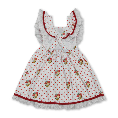 Flutter sleeves heart floral kids girls Valentine's dress
