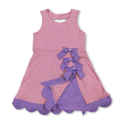 Sleeveless floral bow pink kids girls summer athletic dress