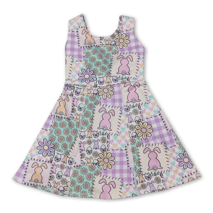 Sleeveless bunny floral kids girls Easter athletic dresses
