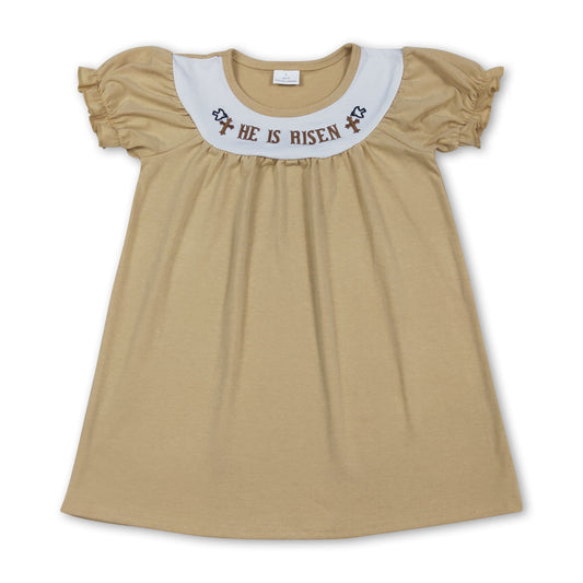 Short sleeves He is rise cross kids girls Easter dresses