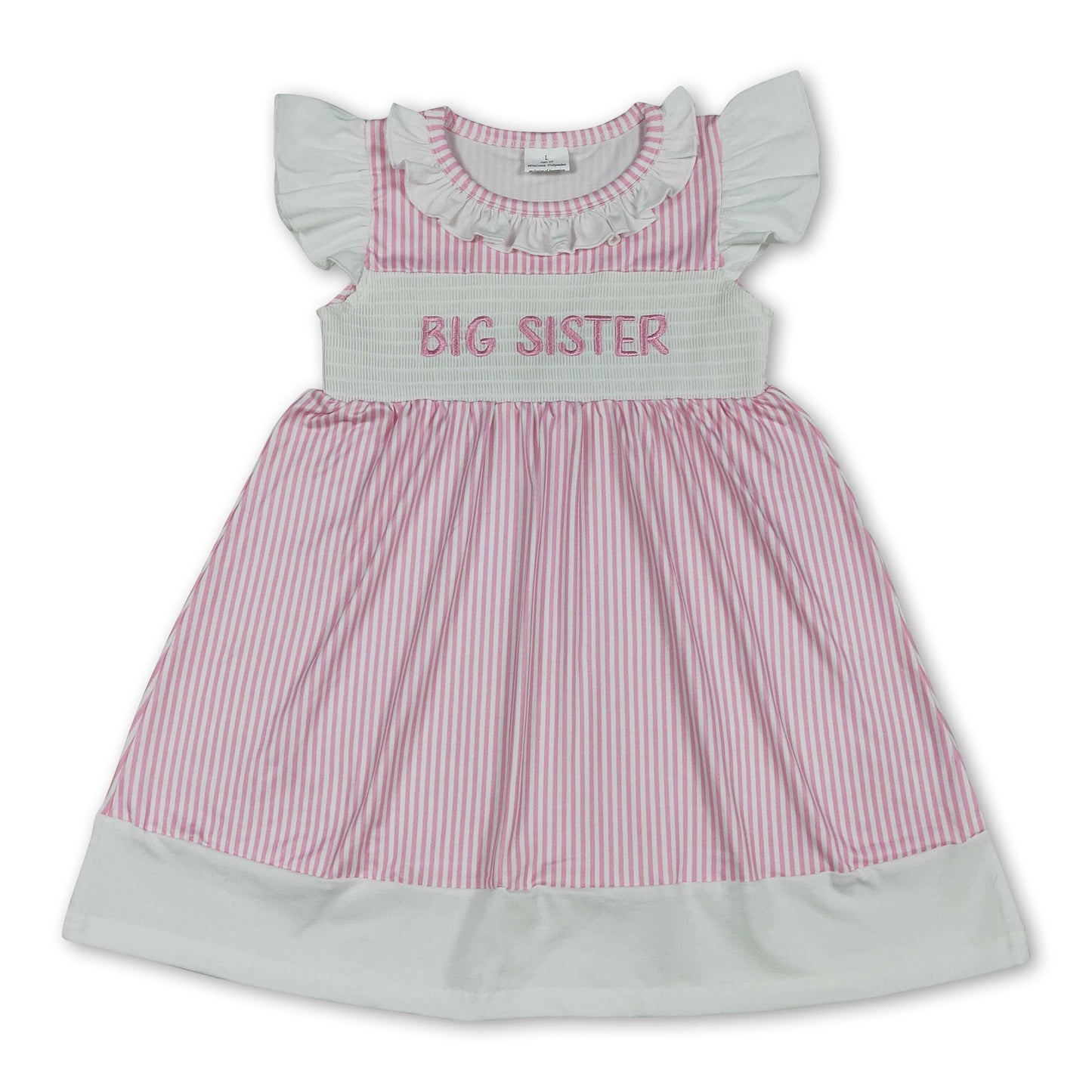 Flutter sleeves big sister smocked stripe girls dresses