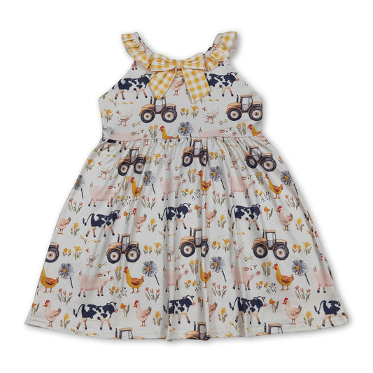 Yellow plaid ruffle farm kids girls summer dresses