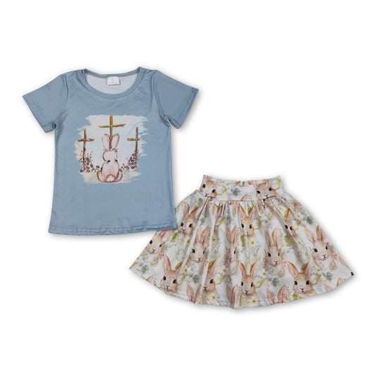 Rabbit cross bleached top skirt kids girls Easter outfits