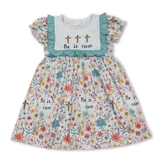 He is risen cross floral kids girls Easter dresses