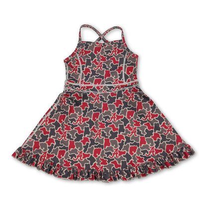 Sleeveless camo A kids girls team athletic dresses