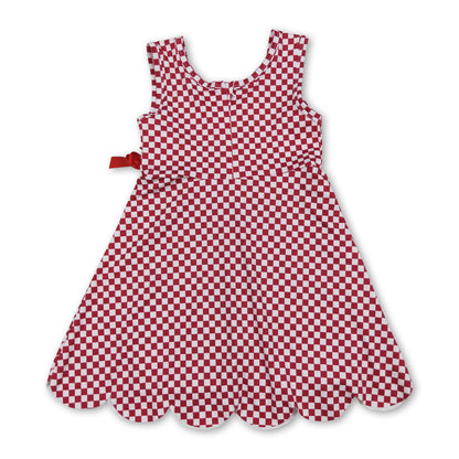 Sleeveless plaid scallop bow kids girls athletic dress