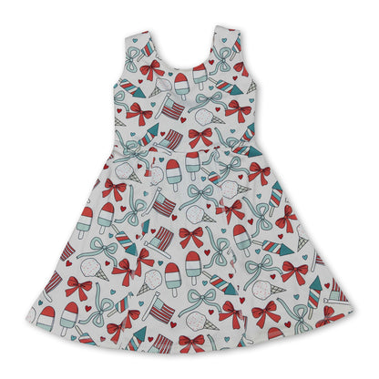 Sleeveless popsicle bow flag girls 4th of july athletic dress