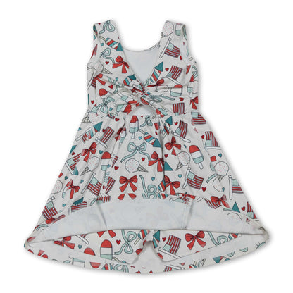 Sleeveless popsicle bow flag girls 4th of july athletic dress