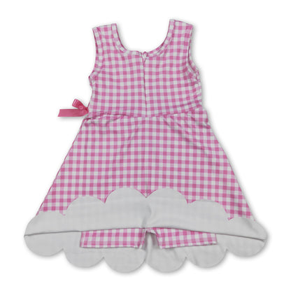 Sleeveless pink plaid scallop kids girls athletic dress