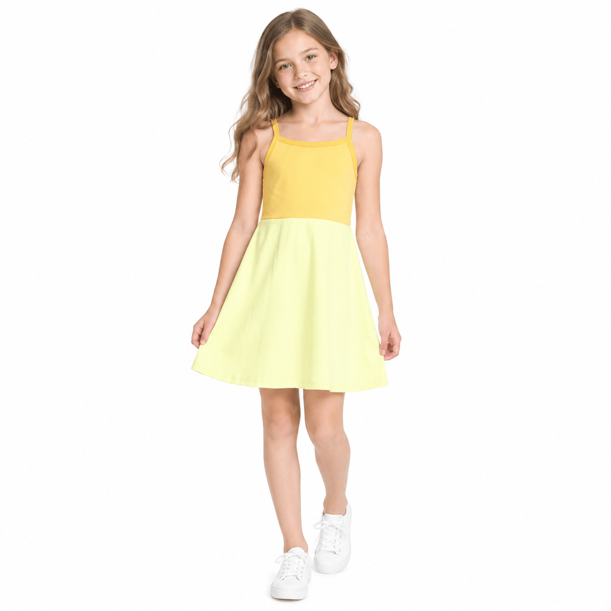 Light dark yellow straps kids girls summer athletic dress